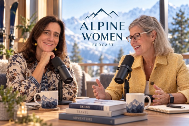 Lou Pode and Louise Newton presenting the Alpine Women Podcast